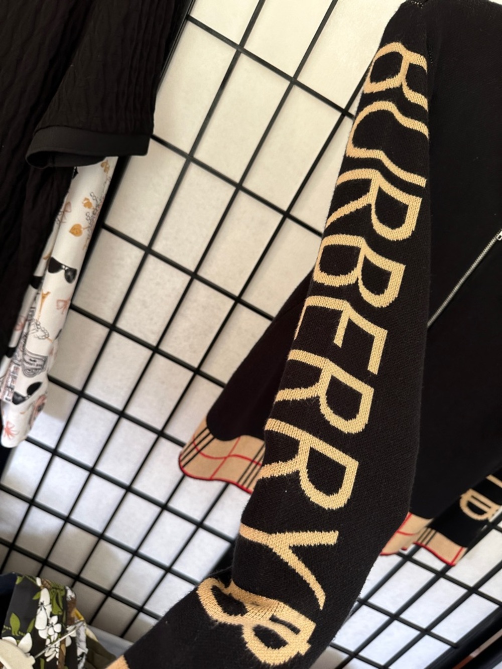 Burberry Black Zip Cardigan with Beige & Red Check Trim - Picture 4 of 5